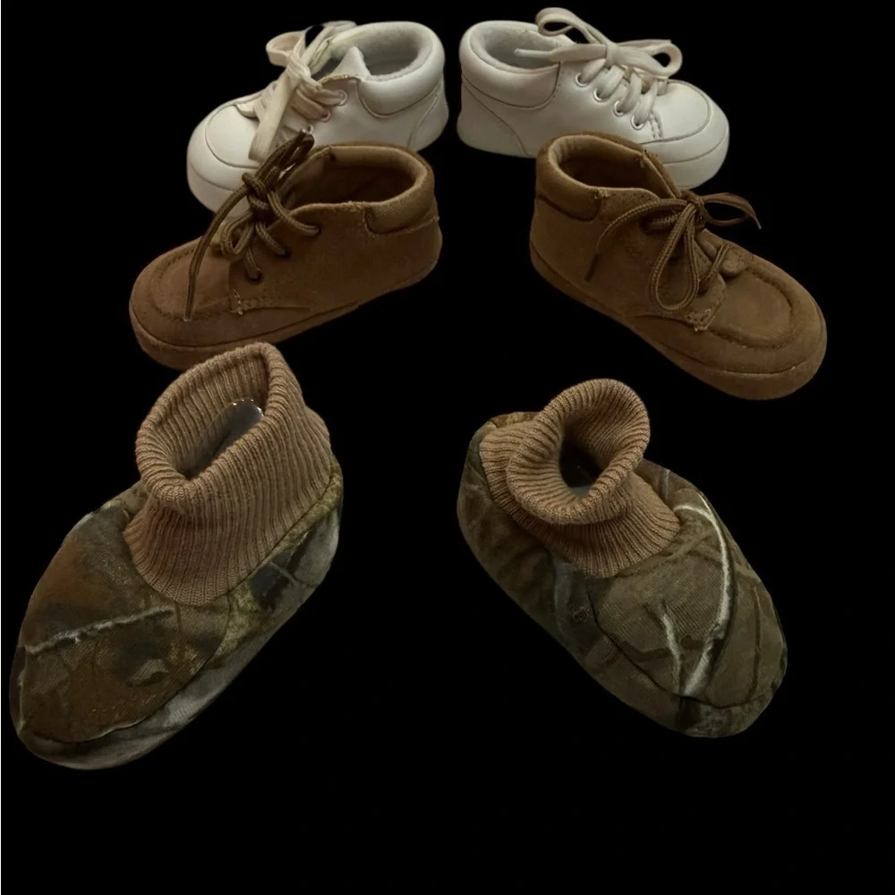 Stylish Kids Shoes Set - White, Brown, and Camouflage